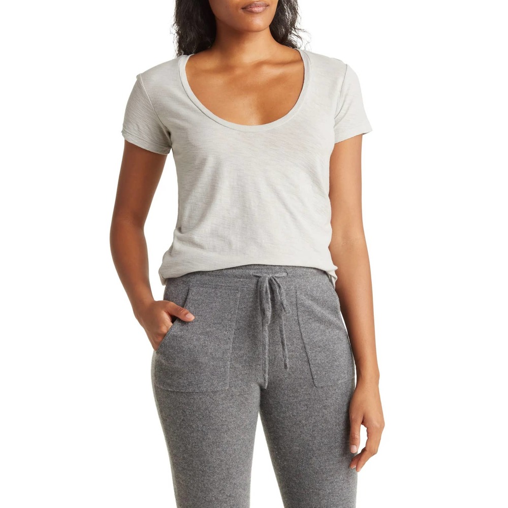 James Perse Women's Deep Scoop Neck Cap Sleeve Tee T-Shirt in Grey